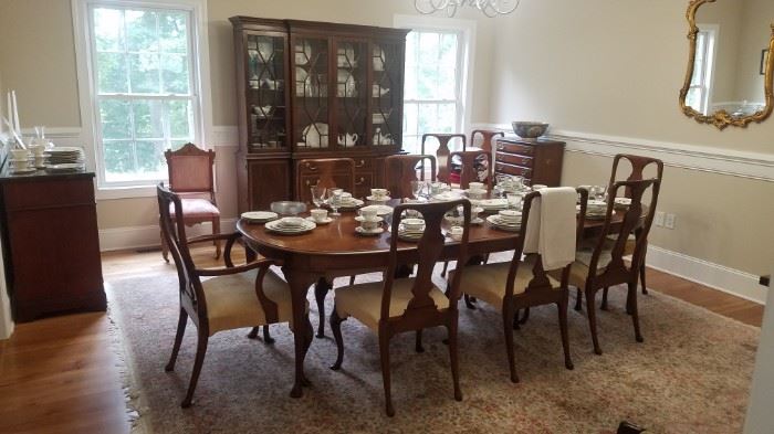 Hickory Chair Co. Dining Table and 10 Chairs--2 are Captains