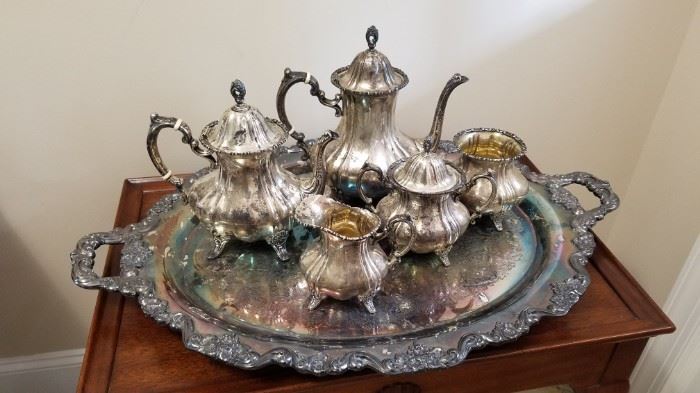 STERLING Tea and Coffee Service on Plated Tray