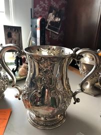 rather fabulous sterling silver double-handled water pitcher, engraved and dated January, 1901