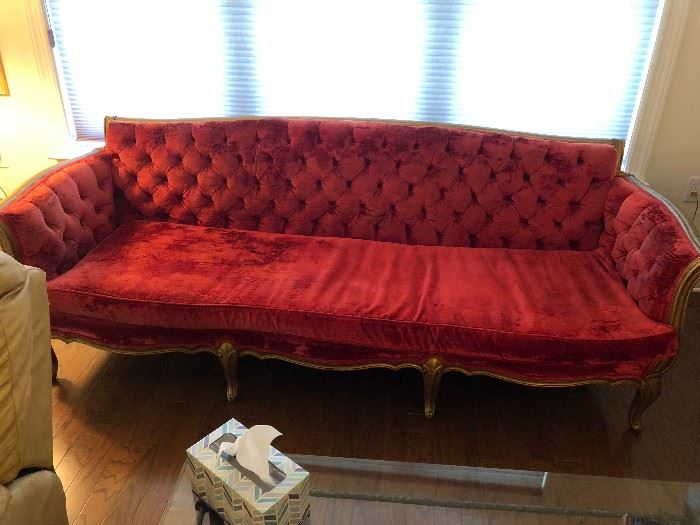 red velvetVERY OLD sofa with gold frame