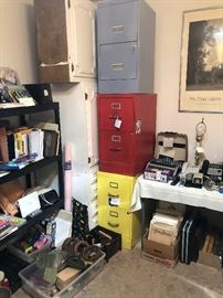 File cabinet (2 drawer), staplers, files, misc.