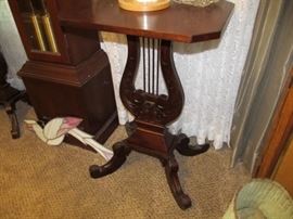 Pair lyre-base mahogany tables
