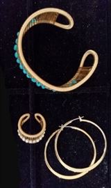 8 Turq, gold LaFuente brclt pearl ring Gold ear hoops