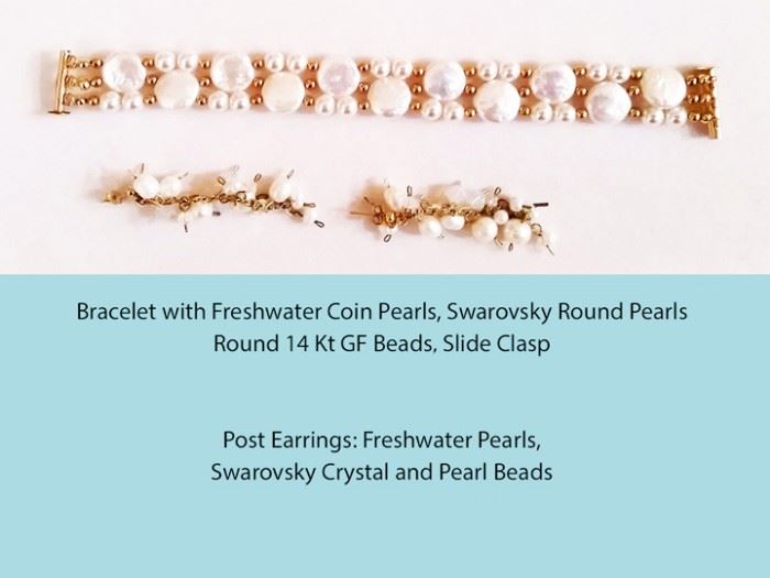 12 Coin Pearl Bracelete, Earrings
