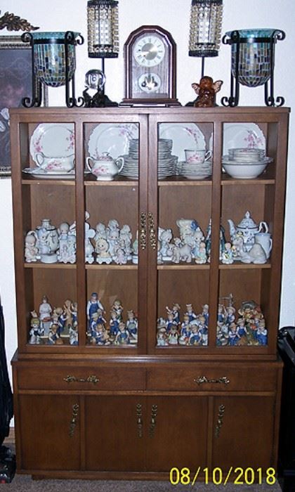 China hutch, Precious Moments, Homco and Partylite 