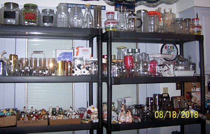 Glassware, salt and pepper collection, etc...