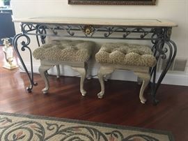 Console table w/metal legs, (matching coffee table) Stools 