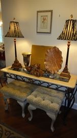 Console table w/metal legs, (matching coffee table) Stools 