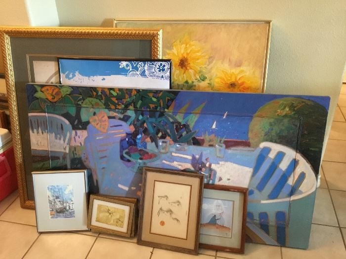 Various paintings, frames, framed/matted prints, orginal art work by local artists