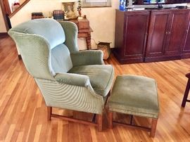 Upholstered Wingback Chair and Ottoman