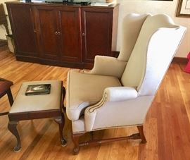 Upholstered Wingback Chair and Ottoman