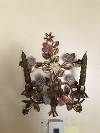 Pair of porcelain and Brass sconces