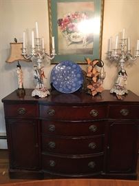 Mahogany Server, Wonderful antique figural Candelabras, Decorative plate