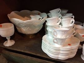 Milk glass punchbowl set and snack set.