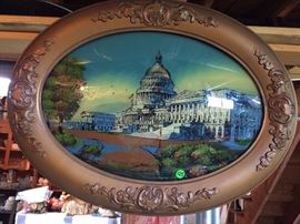 Reverse painting on convex glass Capitol building DC