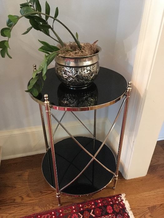 Contemporary Black and Chrome Round Side Table
