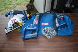 RYOBI 18 VOLT CORDLESS TOOLS & BAG 