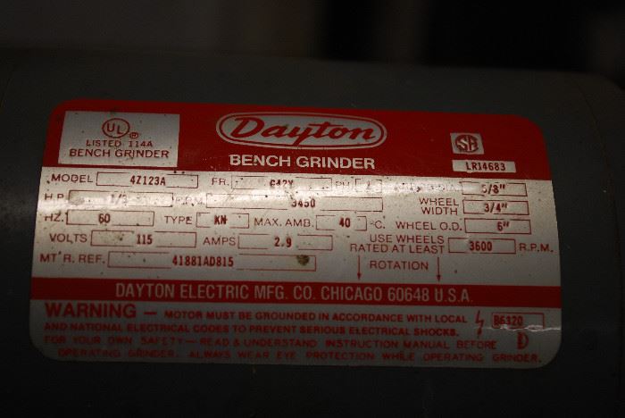 DAYTON 6-Inch Bench Grinder Nameplate