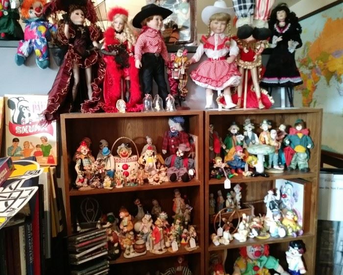 Stand up collectible porcelain dolls and clowns too....