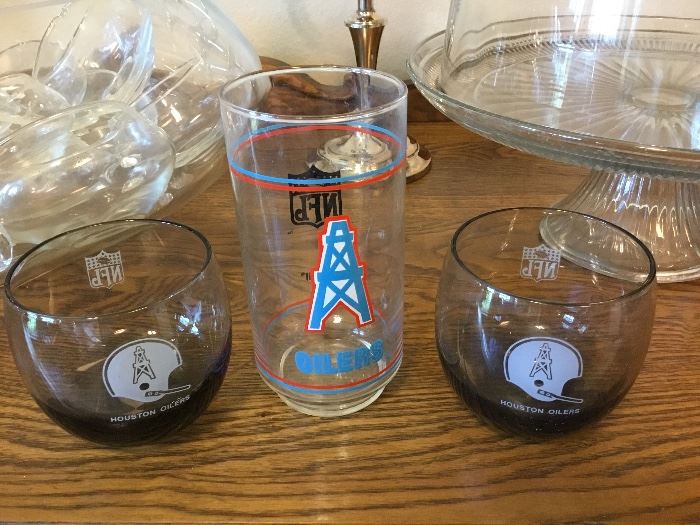 Collectible Houston Oilers glasses.