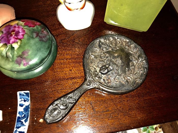 Vanity mirror, powder jar