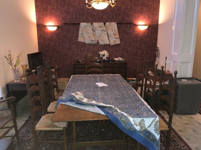 Dining table. Chairs go with dropleaf table to the left