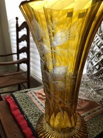 Etched glass vase