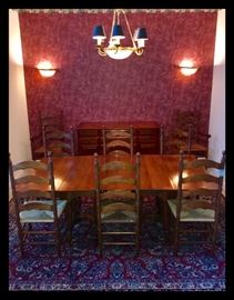 Drexel 1955 Highland Cherry Dining Table, Buffet, Ladder back chairs
*Wallace Nutting*
