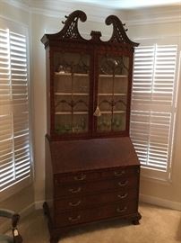 MAITLAND SMITH INTRICATELY CARVED SECRETARY BOOKCASE