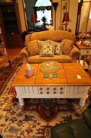 Twin size hidabed sofa like new - painted coffee table opens on both ends and has drawer for storage with matching end table