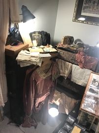 Antique Steamer Wardrobe Trunk With Floral Interior ~ Collection Of 1920's Clothing That Was Found Inside Trunk ~ CLOTHING BEING SOLD AS A LOT