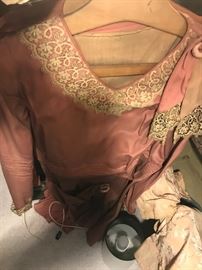 Antique Steamer Wardrobe Trunk With Floral Interior ~ Collection Of 1920's Clothing That Was Found Inside Trunk ~ CLOTHING BEING SOLD AS A LOT