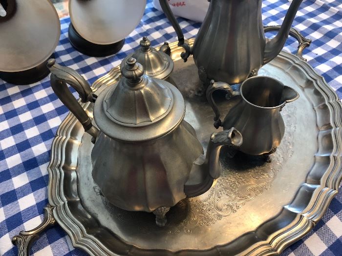 Jena Glas Schott Mainz (Germany) pewter tea set with tea cups 