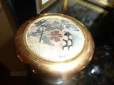 Asian painted glass box, 24 kt.gold edging