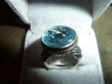 18K gold and sterling silver ring with one round blue topaz - 16mm
w/appraisal