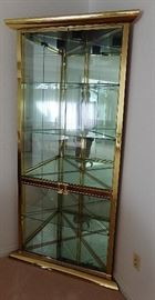 Design Institute of America Brass Lighted Corner Curio Cabinet