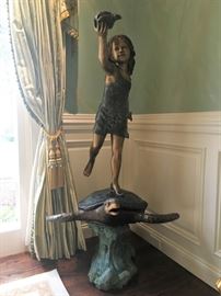 Bronze Statue/Fountain of Girl on Turtle