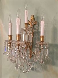 19th c Baccarat Crystal and Bronze Sconces, Pair 