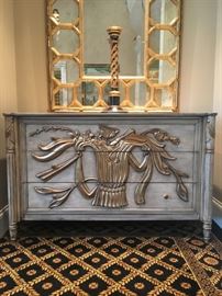 Three Drawer Chest with Urn Relief 