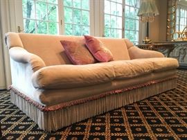 Avery Boardman Sloped Arm Sofa with Fringe Trim 