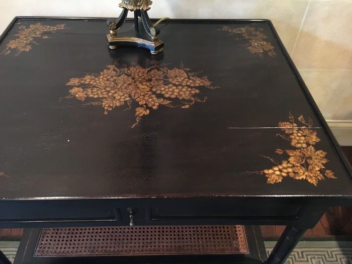 Design Center Coromandel Crackle Lacquered Side Table with Grape Motiff