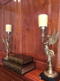 Winged Mermaid Candlesticks, Faux Book Storage Boxes