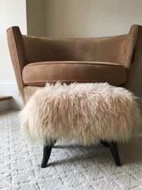 Mongolian Lambs Wool Foot Stool with Horn Foot 