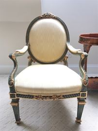 Regency Oval Back Armchairs in Green with Gilt 