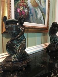 Women Holding Urns Bronze, Pair Available