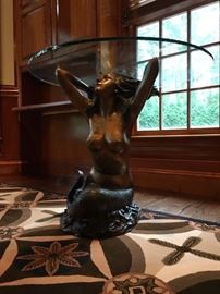 Bronze Mermaid Table Base with Glass Top 