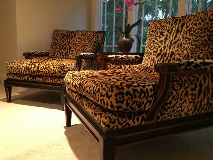 Gustavian Lounge Chair from Charles Pollock in Leopard Print, Nailhead Trim 
