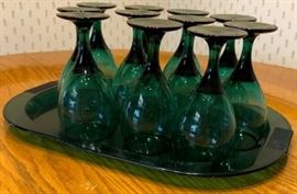 Green Glasses w Plastic Tray