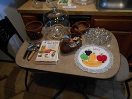 bistro set and kitchen items