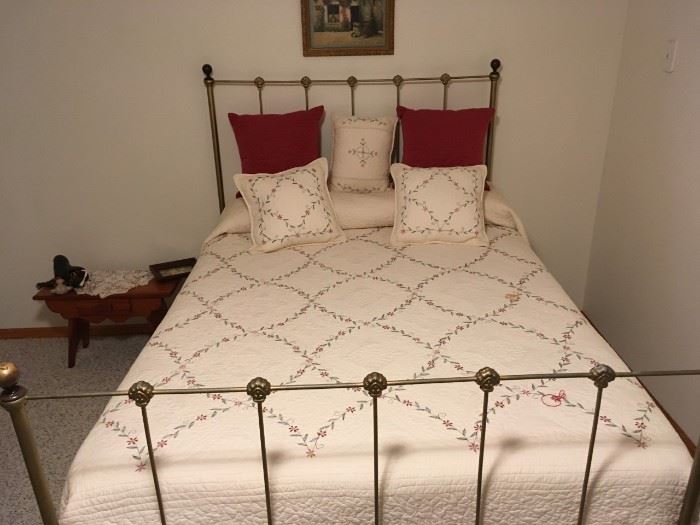 Full Size Bed, wrought iron head and foot boards. Even the beautiful comforter and pillows are for sale! 